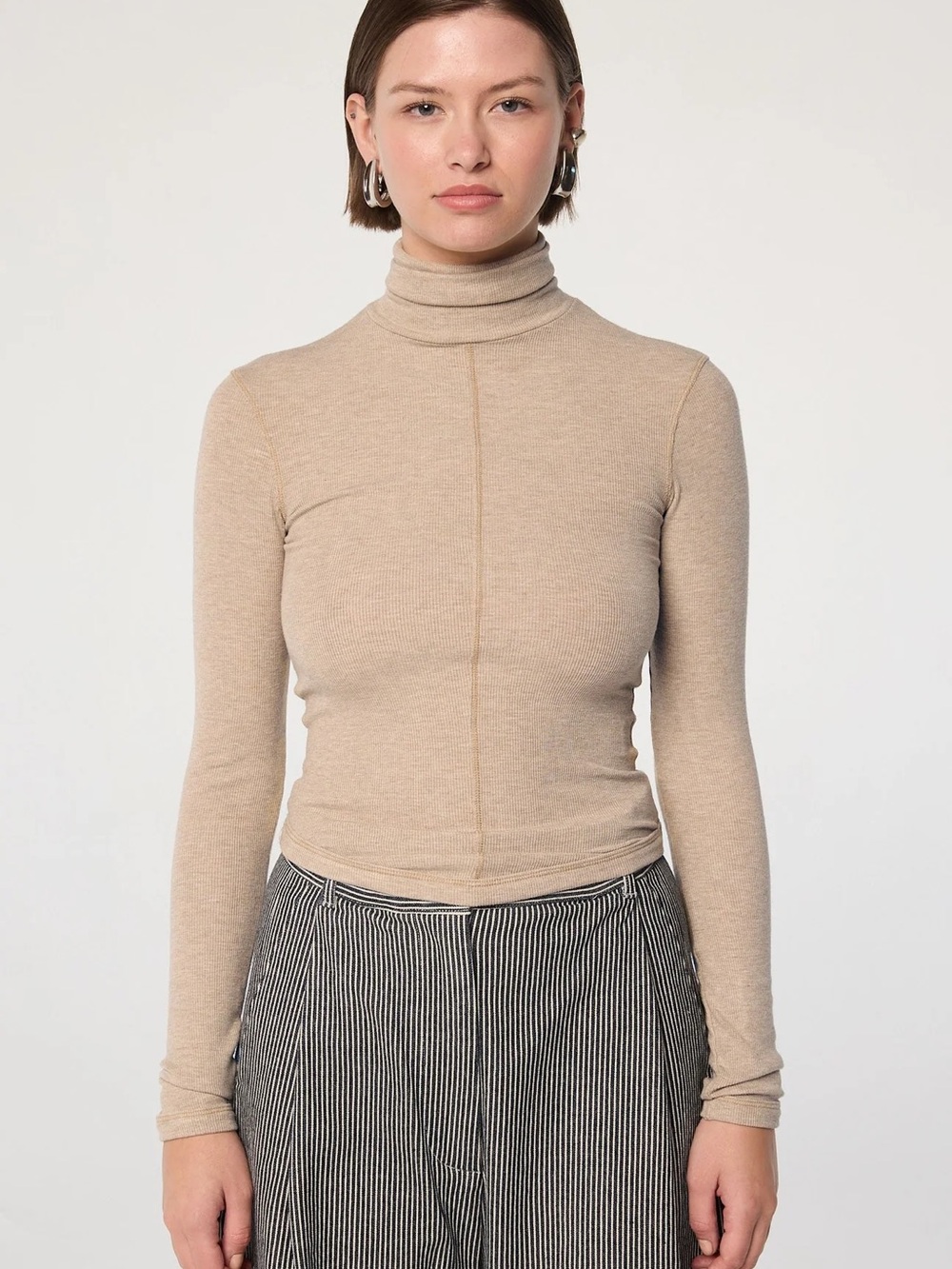 The Line by K Ribbed Turtleneck in Light Taupe